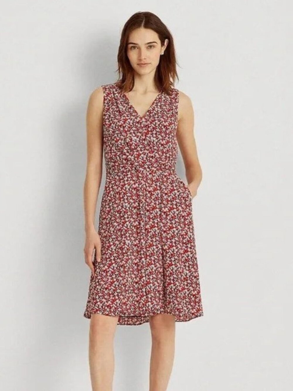 Ralph Lauren Floral Crepe Sleeveless Dress